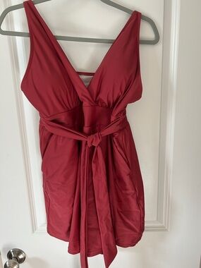 Russet V-Neck Tie-Waist Swim Dress